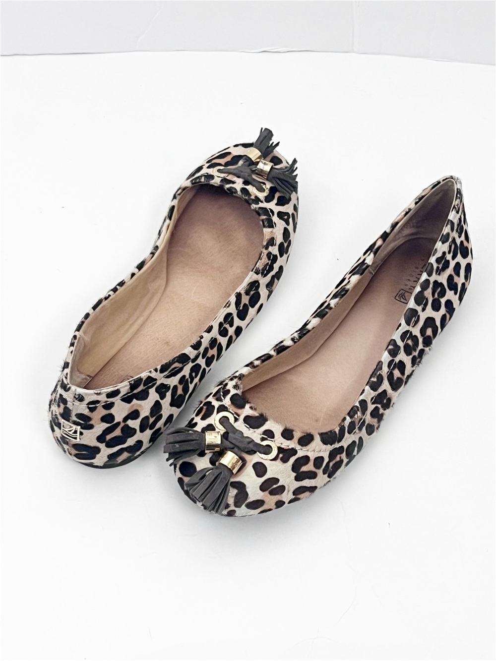 SPERRY Leather Animal Print Tassel Ballet Flats Size 7M Casual Boho Safari